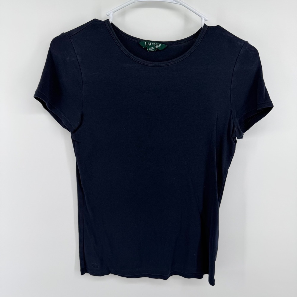 Lauren Ralph Lauren Navy Blue Cotton Stretch Crewneck Short Sleeve Tee Small